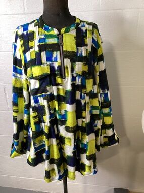Cocomo Lime, Blue & Black Brushstroke Zip Tunic